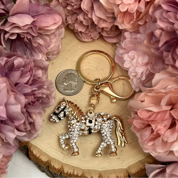 Gold and Crystal Saddled Horse Keychain Charm - Picture 15 of 16
